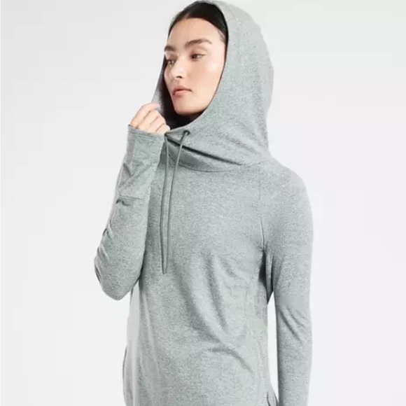 ATHLETA Uptempo Marled Green Stretch Pullover Long Sleeve Hoodie Sweatshirt Top - Picture 3 of 9